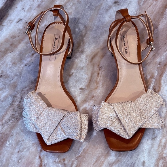 Women’s Massimo Dutti raffia brown leather heeled sandals- Size 37 - Picture 4 of 9